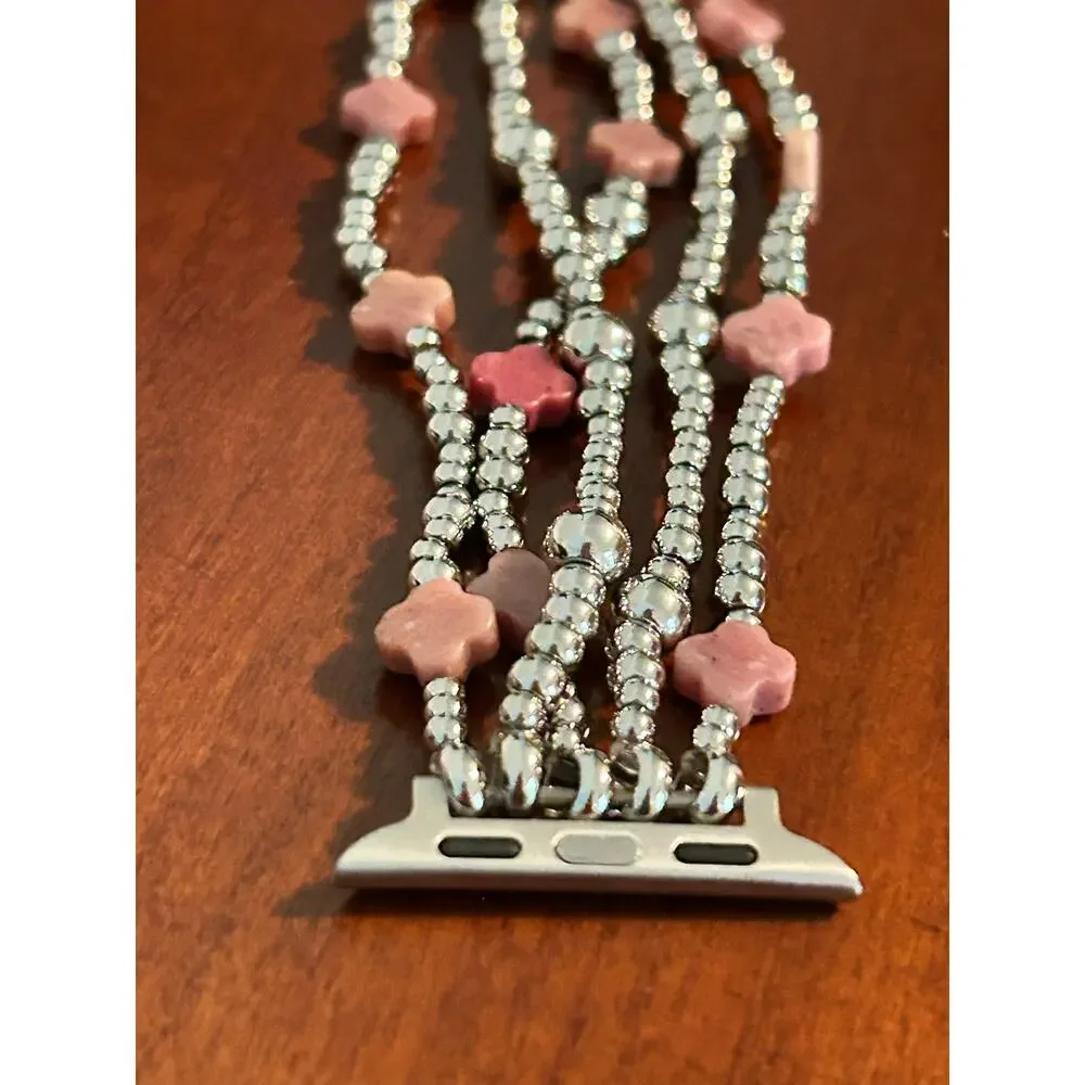 Cape Diablo Fiery Grace Cross Stretch Apple Watch Band Strap Pink Silver